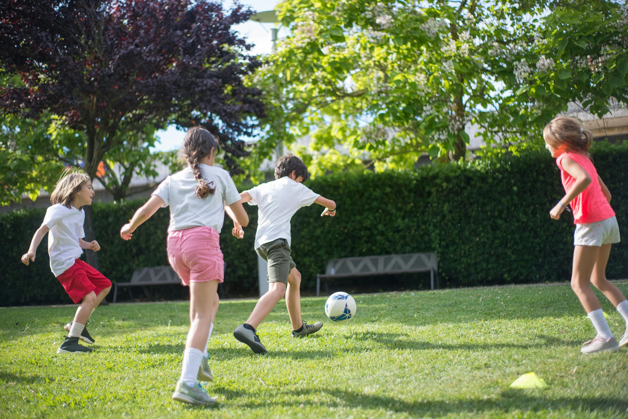 Kids playing football.